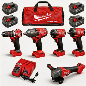 10-in1 Red Outdoor Repair Work Cordless Power Tool Set Complete with 18V 5Ah Lithium Battery Charger Toolkit Electric Tool Kit