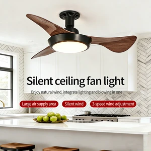 Modern 25 Inch LED Ceiling Fan Light with Remote Control Silent 3-Speed Timing E27 Socket Fan Lamp 30W 95-265V for Bedroom