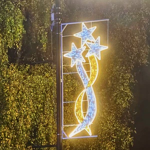 GIANT PRE-LIT LED RIBBONS BELLS POLE MOUNT 2D WIRE FRAME DECOR Outdoor Street Lamp Decoration