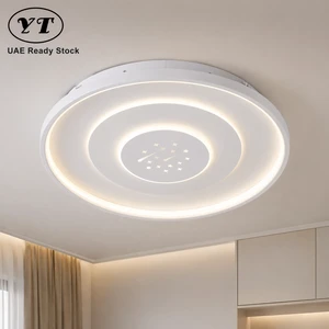 Modern Round Led Ceiling Light Acrylic Iron Surface Mount Tri Color For Bedroom Living Room Indoor Home Decoration