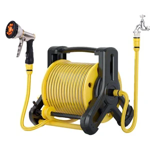 Wall Mountable Plastic Durable Lightweight High Pressure Garden Hose Reel Set with Mini Watering Nozzle Hanger 9 Pattern Spray