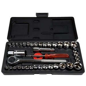 40 Piece Ratcheting Socket Wrench Set - Metric and Standard 6-Point Hex Socket Organizer Kit with Combination Torque