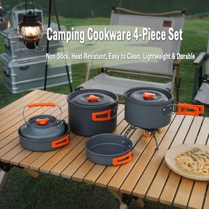 Hard Anodized Aluminum Camping Cookware Set Portable Folding Pot Pan Outdoor Kitchen Cooking Kit For Hiking Picnic