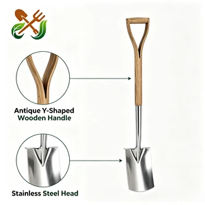Stainless Steel Digging Spade, Antique Y D Ash Wood Handle, Rustproof Shovel for Home Gardening Farm Transplant & Landscaping