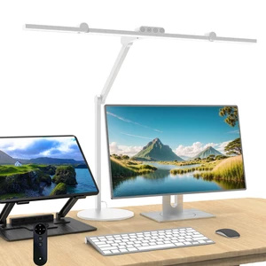 Led Table Lamp with Clamp, Computer Light Desk Lamp for Study Read Office with Atmosphere Lighting Desk Lamp Dimmable Touch