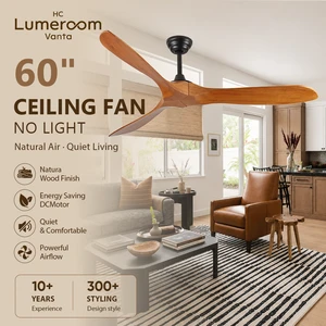 USA In Stock 60 Inch Ceiling Fan Without Light Solid Wood Blades Remote Control Quiet Reversible DC Motor for Patio Living Room