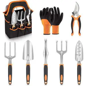 8-Piece Garden Tools Set with Gl0ves - Gardening Hand Tools Kit with Storage Bag