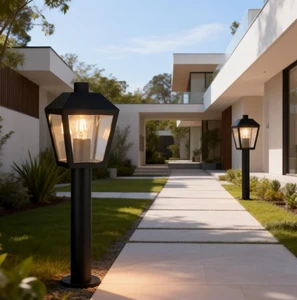 Modern Outdoor Garden Pathway Bollard Light Aluminum E27 Ac Powered Ip54 Waterproof Lawn Lamp