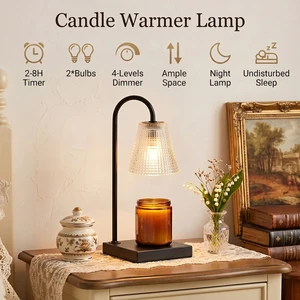 4 Level Dimmable 2-8H Timer Curved Arm Candle Warmer Lamp With 2 GU10 Bulbs For Bedroom Use