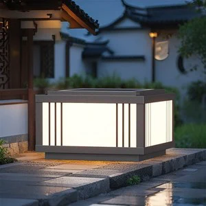 Solar Outdoor Aluminum Pillar Light Plug-in Chinese Style Courtyard Gate Door Lamp