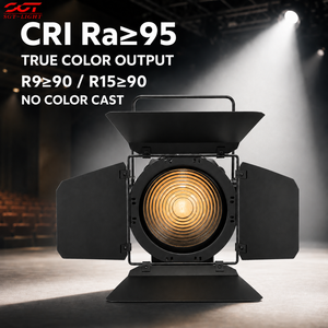 High CRI 300W RGBALC LED Spotlight DMX512 Auto Zoom 0-100 Linear Dimming Low Noise IP20 Stage Fixture for Auditorium Use