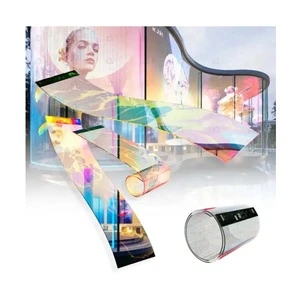 Factory Price Flexible Glass Film High Light Screen Soft Rollable LED Panel Self Adhesive Screen Programmable LED Film Display
