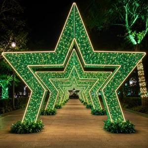 Professional Custom Size Energy Saving Green LED Star Shape Archway for Event Party Garden Path Decor Star Tunnel Motif Light