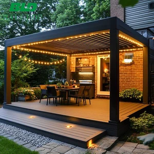 Luxury Modern Pergola Aluminium Outdoor Waterproof Louver Roof Metal Garden Pergola With LED Light