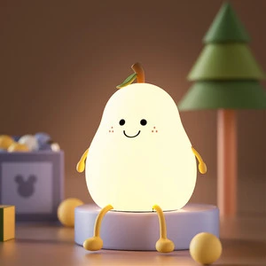 USB Rechargeable Creative LED Pear Night Light Cute Cartoon Animal Silicone Lamp For Nursery Mini Room Decoration