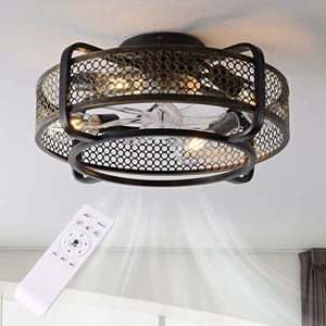 Wholesale American Caged Ceiling Fan Light Remote Control Dining Room Bedroom Black Finish Fan Lamp with Reversible 6 Speeds