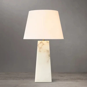 Luxury Spanish Alabaster Table Lamp with Fabric Linen Shade Modern Villa Bedroom Living Room Light Supplier Custom Size UL