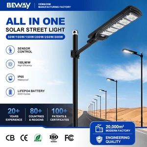 Black Outdoor Waterproof Ip65 Solar Panel Lamp 50w 100w 150w 200w 250w 300w Sensor Control Integrated Solar Led Street Light