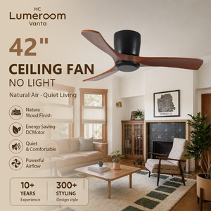 USA In Stock 42 Inch Solid Wood Flush Mount Ceiling Fan No Light With Remote Quiet DC Motor For Bedroom Living Room