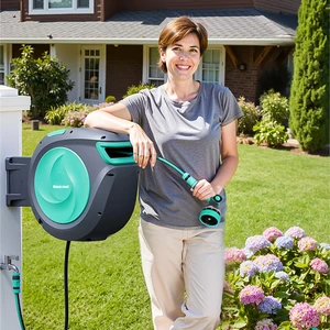 Automatic Retractable Hose Reel Free Pull and Stop Simplify Your Irrigation 180° Free Rotation Garden Hose Reel PVC 1/2
