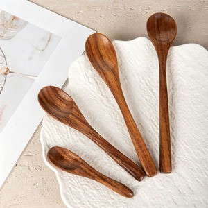 Lacquer Free Acacia Wood Spoon Mixing Baking Serving Long Handle Mixing Ladle Tea Coffee Dessert Spoon