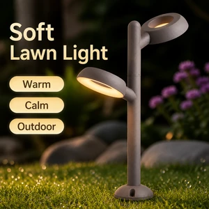Modern 24W Twin Head LED Bollard Light Waterproof IP65 Die-cast Aluminum Outdoor Lawn Lamp for Garden Landscape Pathway Light