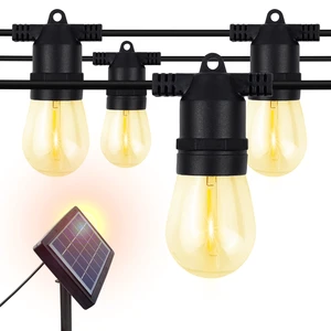 50FT(15m) 15 Edison Bulbs Outdoor Garden String Lights Decorative Solar Charged LED String Lights
