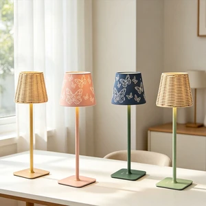 Wholesale Cordless Touch LED Table Lamp 3 Color Temperature Rattan or Butterfly Shade Rechargeable Bedside Lamp for Hotel Home