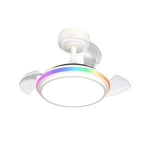 Modern 42 Inch Ceiling Fan With Light and Remote Control ABS Blade Folding Retractable Fan Light Decorative RGB Led Fan Lamp