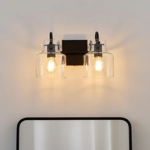 2-Light Gold Bathroom Vanity Light Over Mirror with Clear Bottle Glass Shades Modern Wall Light Dimmable LED Bath Light Fixtures