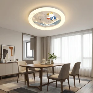 Creative Round Dimmable LED Ceiling Fan Light with 3D Bear Character for Children's Living Space and Themed Bedroom Environment