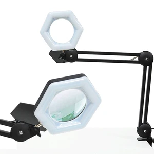 Simple Electric Magnifying LED Desk Lamp USB Tri Color Adjustable Light Modern Flexible Adjustable Swing Arm Aluminum Clip Lamps