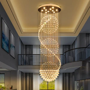 Villa Luxury Large Crystal Pendant Light Modern High Ceiling Staircase Long Line LED Chandelier
