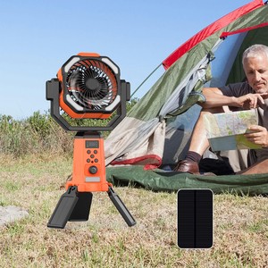 Portable Retractable Solar Stand Fan Solar Powered Fan with 360° Rotation Power Bank LED Light for Camping Fishing Outdoor