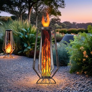 Metal Flickering Lamp Decorative Decorations Lighting Solar Flame Lantern Flickering Flame & Birdcage Home Patio Decor