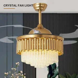 Indoor Modern Led Crystal Ceiling Fans 42inch Remote Control Chandelier Ceiling Fan Light