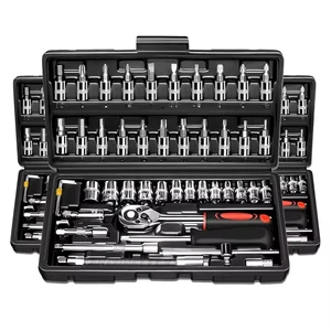 46 Pieces 1/4 Inch Drive Industrial Grade Socket Ratchet Wrench Set Automotive Mechanic Car Repair Tool Kit Bit Socket Set