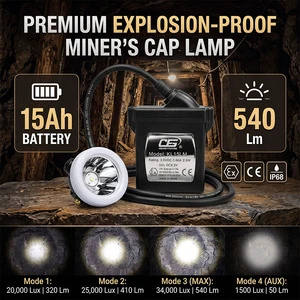 KL15LM Factory Direct 15AH 540Lm ATEX Mining Cap Lamp IP68 Waterproof Head Light for Underground Coal Mine