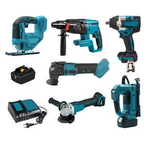 Professional 6-in-1 Lithium MKTCordless Power Tools Drill Set Multi Function Impact Wrench Jig Saw Air Pump Other Hand Tools Kit