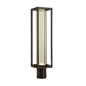 Modern Minimalist Square Aluminum Frame LED Outdoor Pillar Light With Amber Glass Tube IP44 Waterproof For Garden Pathway