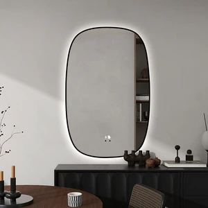 Curved Rectangle Framed Dimming Illuminated Bathroom Vanity Led Mirror With Anti-fog Demister