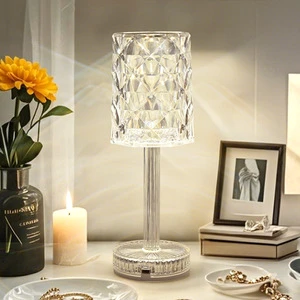 Modern Simple Crystal Table Lamp with Romantic Rose Petals Bedside Night Light Cordless Battery Powered Wholesale
