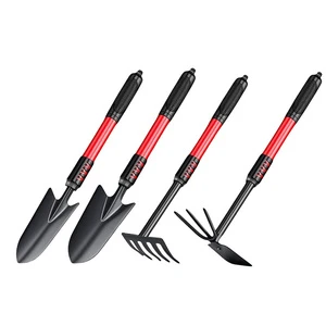 4PCS Garden Tool Set Ergonomic Non Slip Handle Heavy Duty 5 Tooth Rake Soil Shovel Gardening Hand Tools Kit