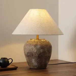 Dome Table Lamp Ceramic Handmade Art Clay Pot Fabric Lampshade Table Lamp Bedroom Hotel Bedside E27 Desk Lamp