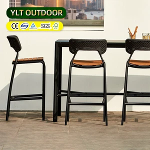 Seaside Dining Bar Table And Chair Garden Hight Leg Stool Patio Outdoor Furniture Set Waterproof Aluminum Woven Rope Bar Chairs
