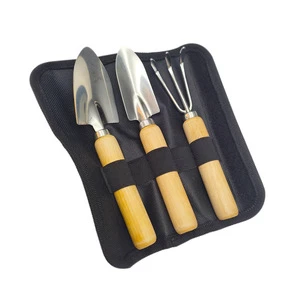Kids Garden Tool Set 3pcs with Wooden Handle & Carry Bag | Children Gardening Kit for Planting, Digging & Soil Loosening