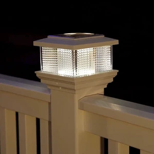 Lamp Column Solar Powered Led Black Waterproof IP44 Plastic Post Cap Garden Outdoor Fence Deck Light 6000K Battery Included