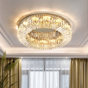 PM Luxury Stainless Steel Crystal Ceiling Light Modern Round LED Ceiling Pendant Lamp for Living Bedroom Indoor Home Decoration