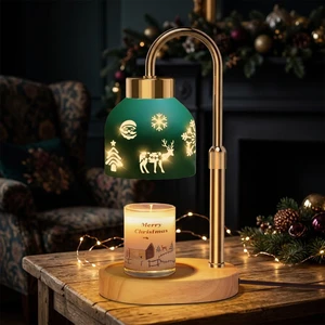 2-8 Hour Auto Shutoff Timer Hollow Christmas Pattern Metal Shade Candle Warmer Lamp For Xmas Bedroom Warm Ambient Night Light