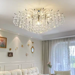 Modern Luxury Crystal Chandelier IP65 LED Silver Living Dining Room Bedroom Decoration Ceiling Lamp Indoor Lighting Fixtures